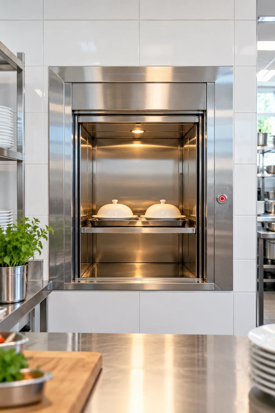 Ilustrasi AI: dumbwaiter terbuka di dapur